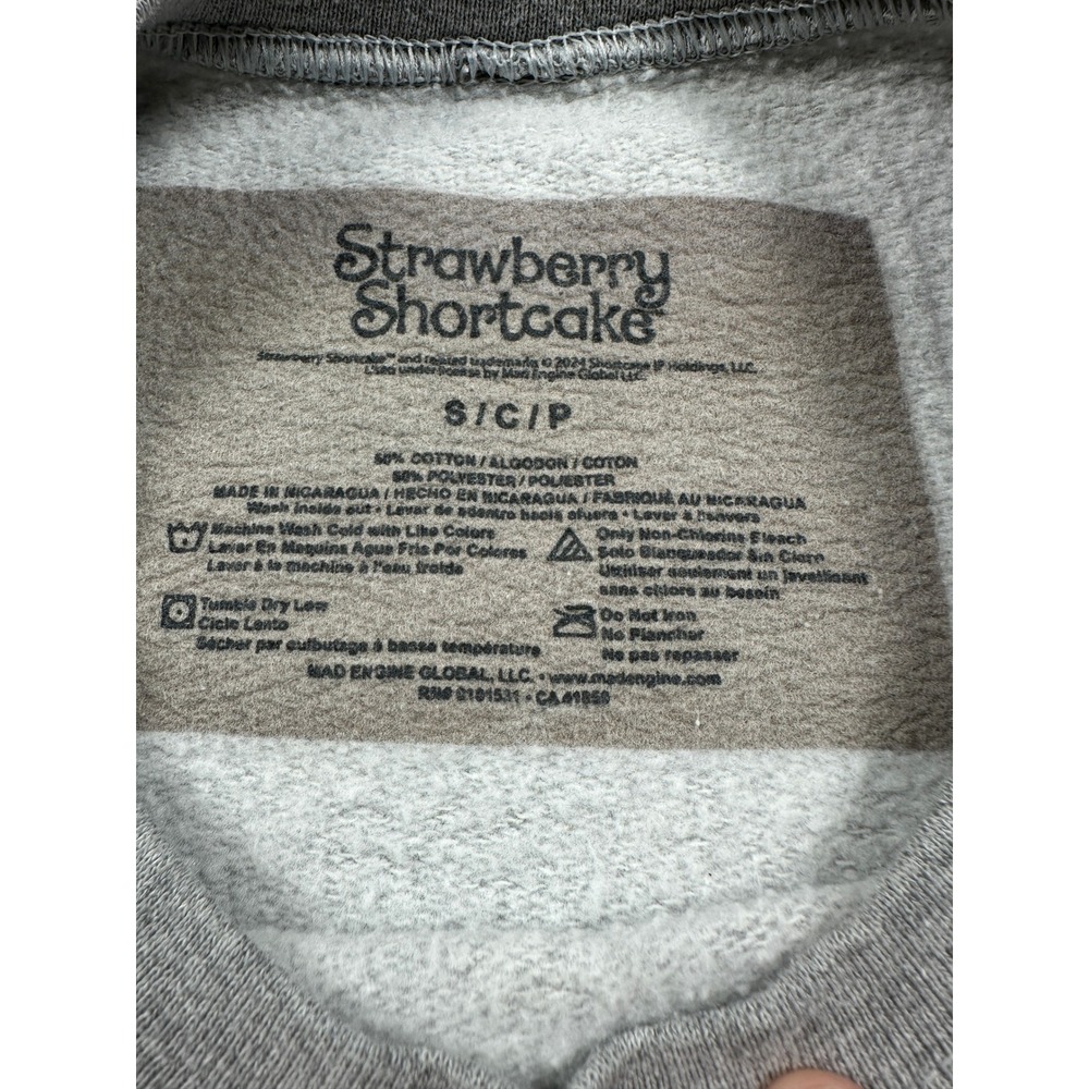 Strawberry Shortcake Graphic Sweatshirt Gray Small Embroidered Sleeve Pullover - Picture 3 of 11